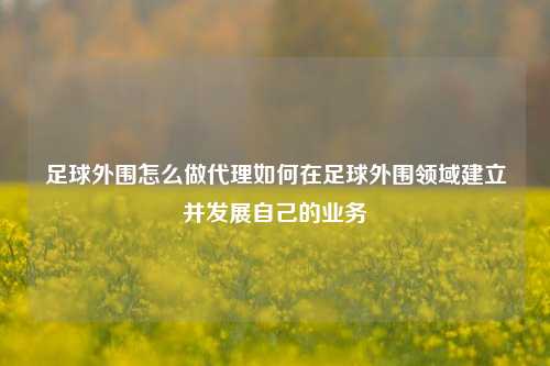 足球外围怎么做代理如何在足球外围领域建立并发展自己的业务