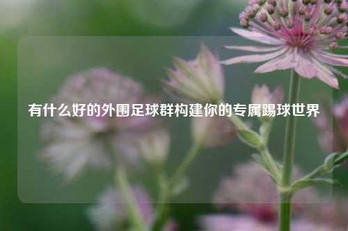 有什么好的外围足球群构建你的专属踢球世界
