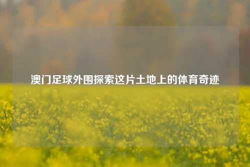 澳门足球外围探索这片土地上的体育奇迹